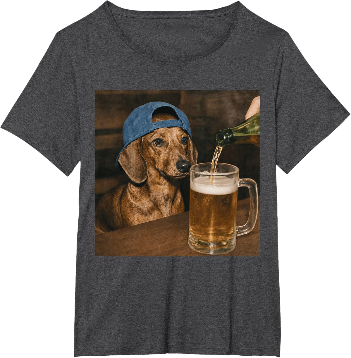 Dachshund Drinking Beer Funny Dog Meme T-Shirt - Dark Heather Grey
