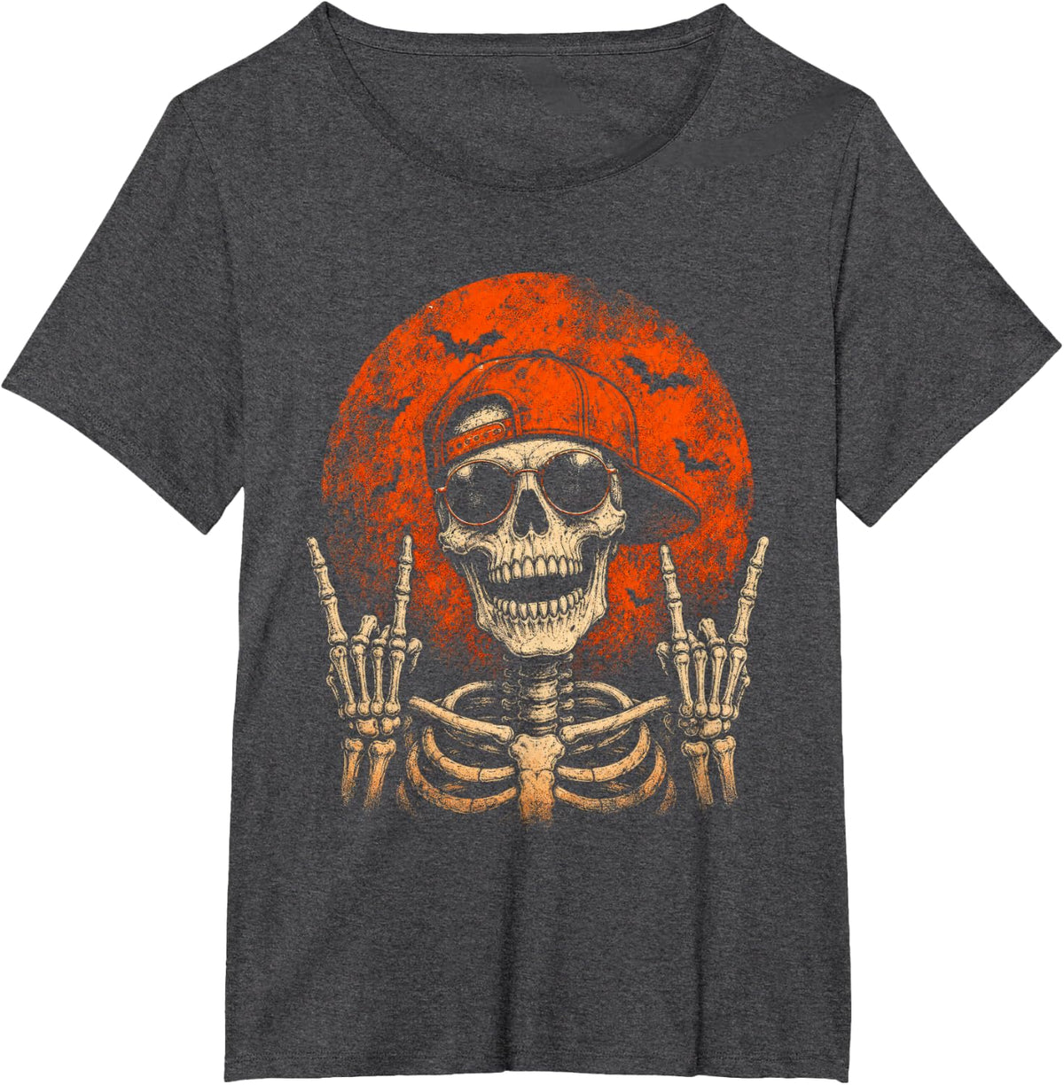 Rock On Skeleton Halloween Shirt Spooky Season Skeleton T-Shirt - Dark Heather Grey