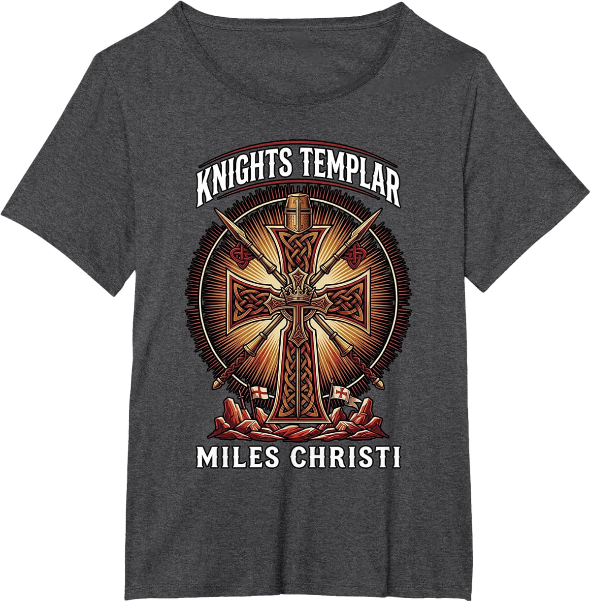 Knights Templar Cross Quill and Ink Catholic T-Shirt - Dark Heather Grey