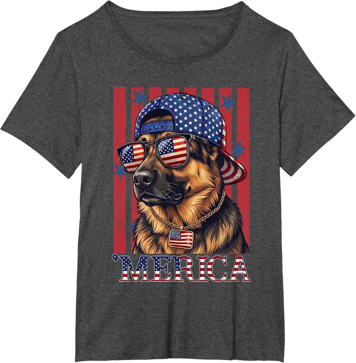 German Shepherd Dog 250th America Patriotic USA 4th of July T-Shirt - Dark Heather Grey