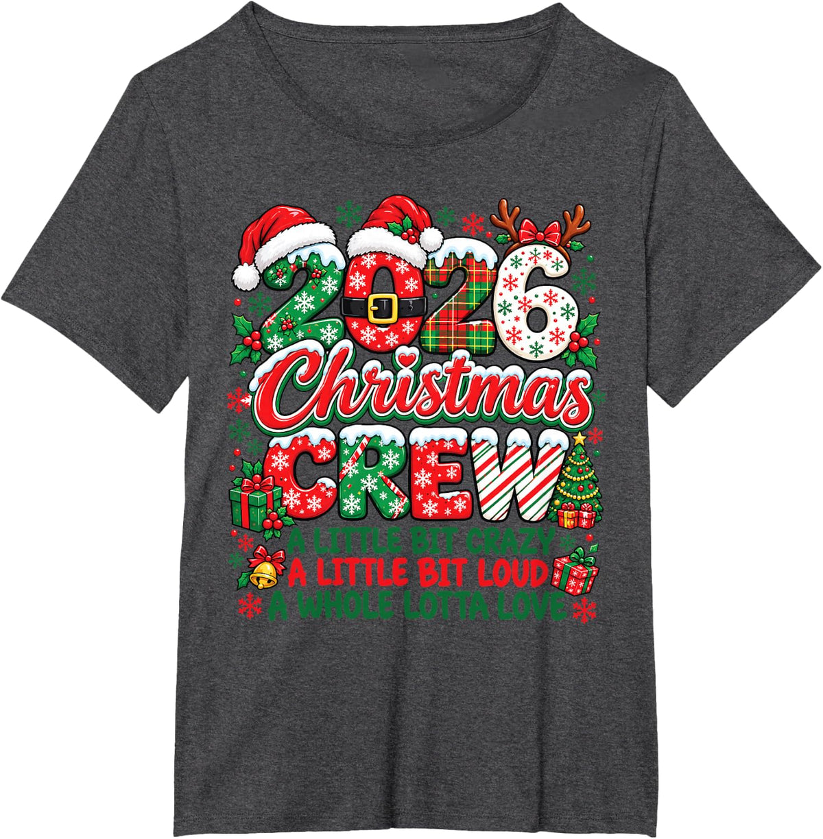Christmas Crew 2026 Family Christmas Xmas Pajamas Matching T-Shirt - Dark Heather Grey