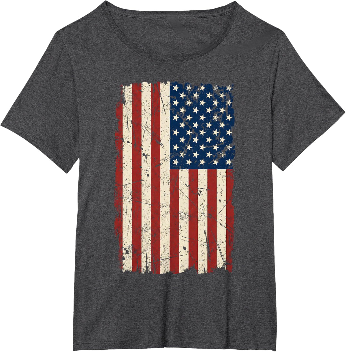 Distressed Vintage American Flag Vertical Patriotic T-Shirt - Dark Heather Grey