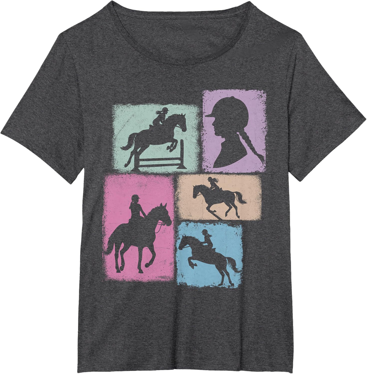 Equestrian Collage Horsewoman Women Kids Horse Riding Youth T-Shirt - Dark Heather Grey