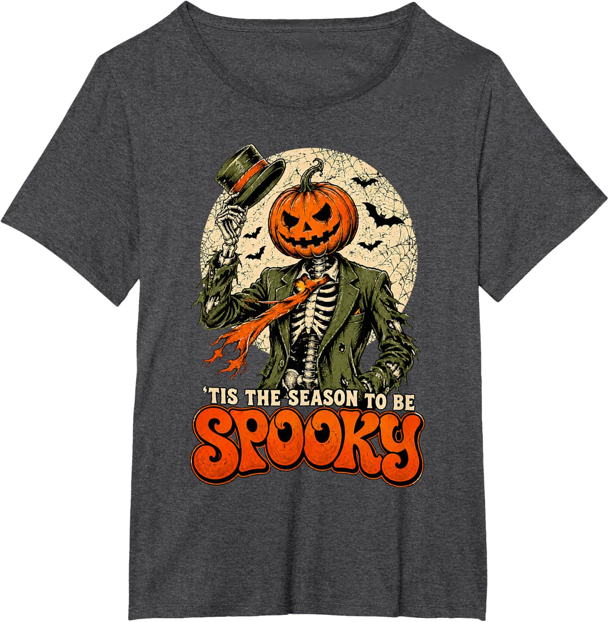 Halloween Pumpkin Head Skeleton Spooky Season Men Women Kids T-Shirt - Dark Heather Grey