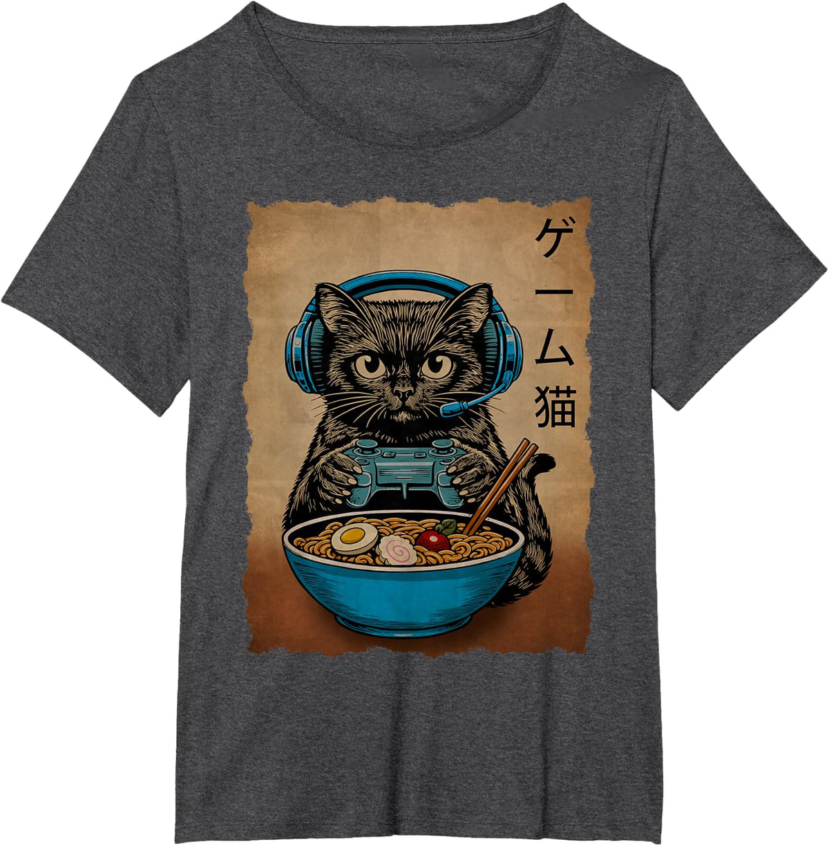 Ramen Cat Gaming Anime Japanese Funny Teen Boys Gifts Gamer T-Shirt - Dark Heather Grey