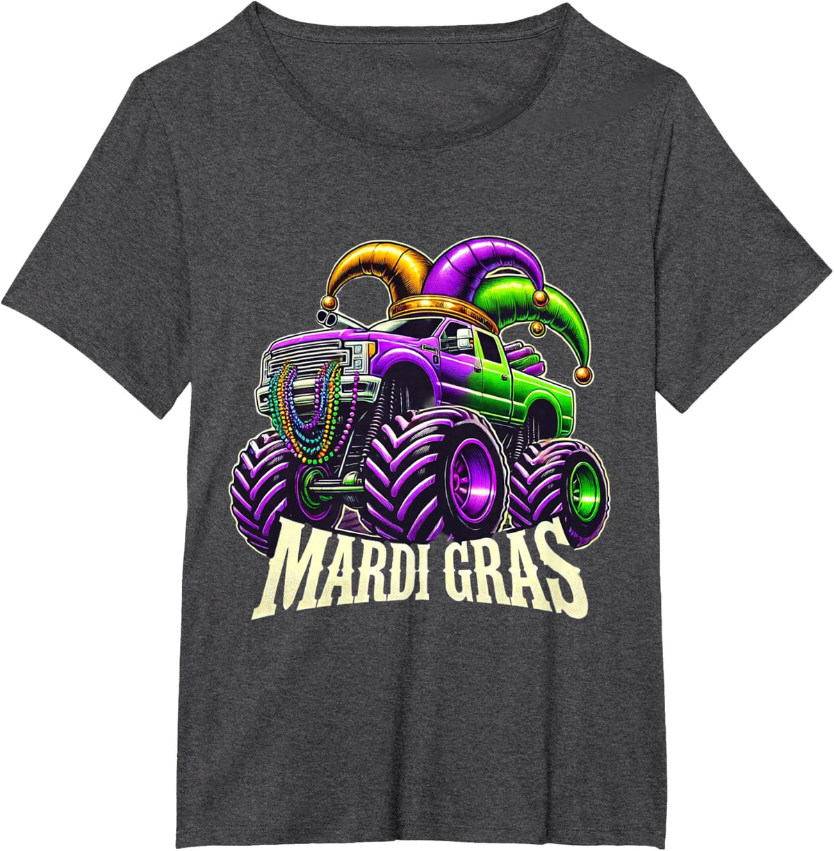Mardi Gras Monster Truck Jester Carnival Boys Girls T-Shirt - Dark Heather Grey