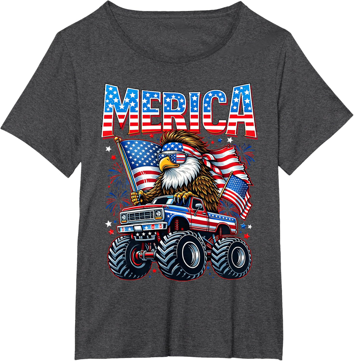 4th of July Merica Eagle Monster Truck Patriotic Men Boy Kid T-Shirt - Dark Heather Grey