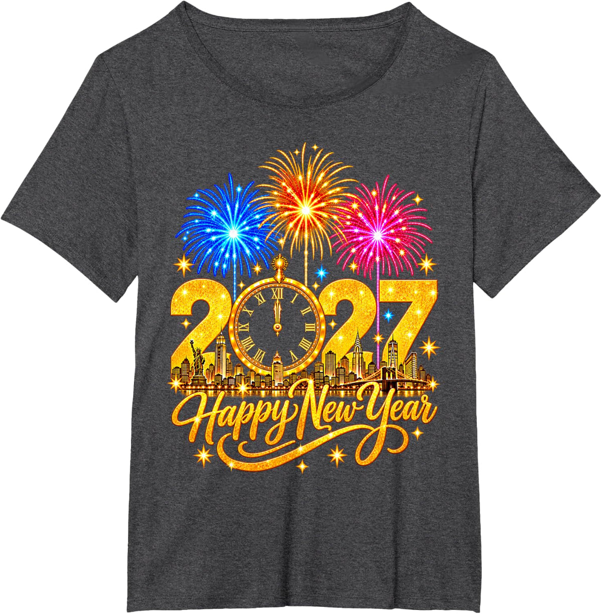 Happy New Year 2027 Shirt New Years Eve 2027 Men Women T-Shirt - Dark Heather Grey