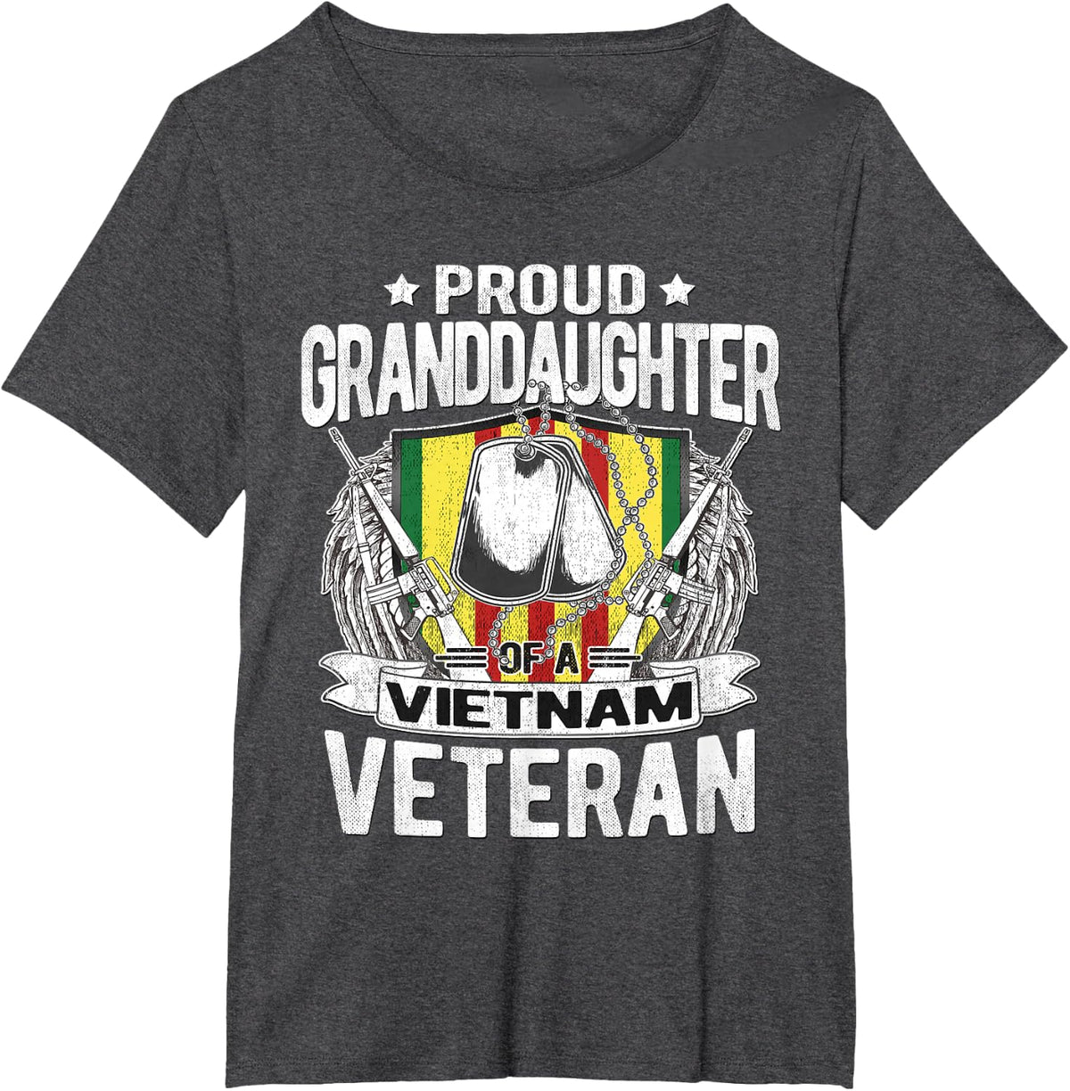 Proud Granddaughter Of A Vietnam Veteran - Military Family T-Shirt - Dark Heather Grey