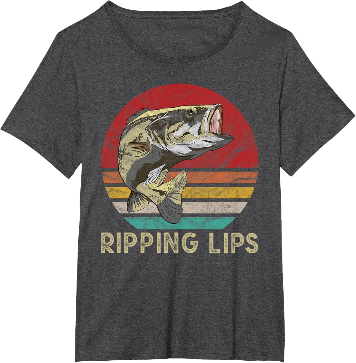 Catching Fish Gifts for Men Women Ripping Lips Bass Fishing T-Shirt - Dark Heather Grey