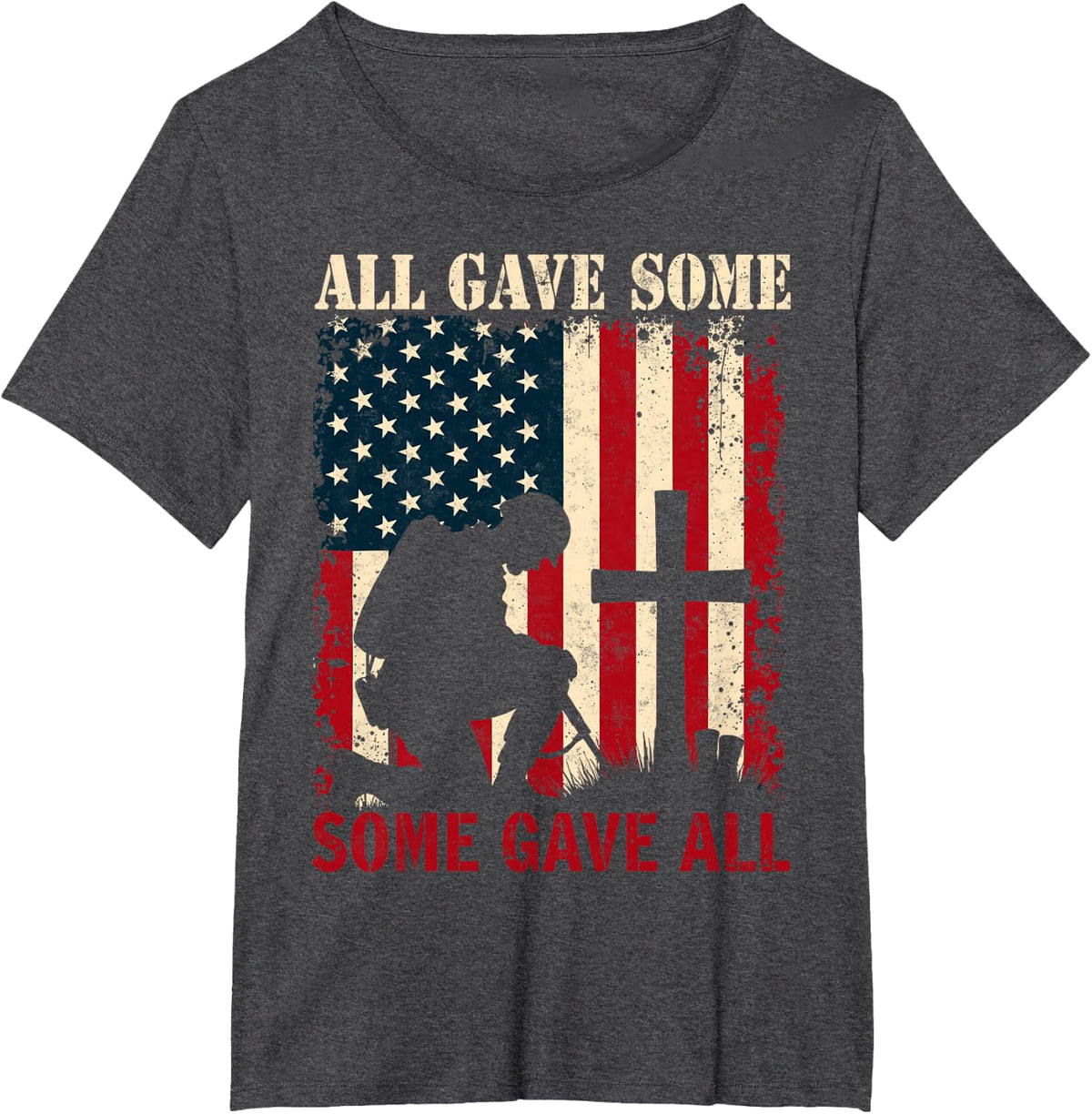 All Gave Some, Some Gave All Veteran's Day Patriotic US Flag T-Shirt - Dark Heather Grey