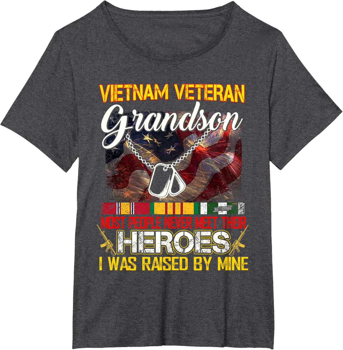Proud Grandson Of A Vietnam Veteran My Grandpa Is A Hero T-Shirt - Dark Heather Grey