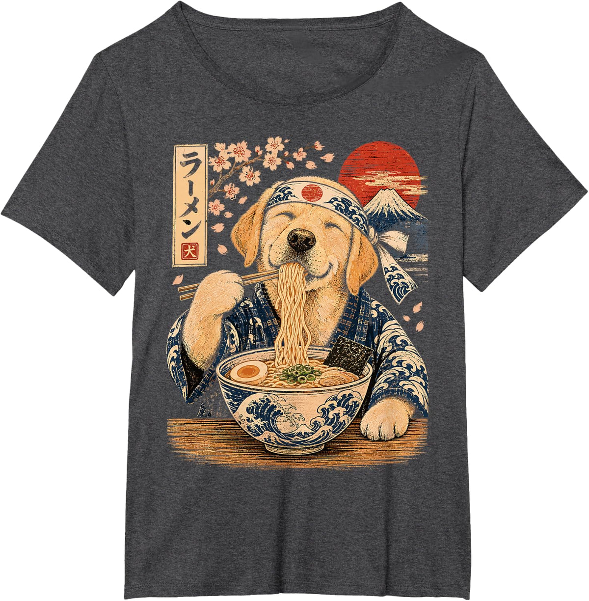 Labrador Dog Eating Ramen Japanese Labrador T-Shirt - Dark Heather Grey