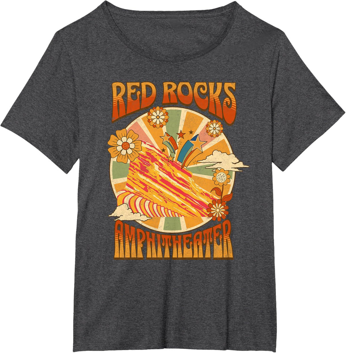 Red Rocks Amphitheater - Colorado Hippie Poster T-Shirt - Dark Heather Grey