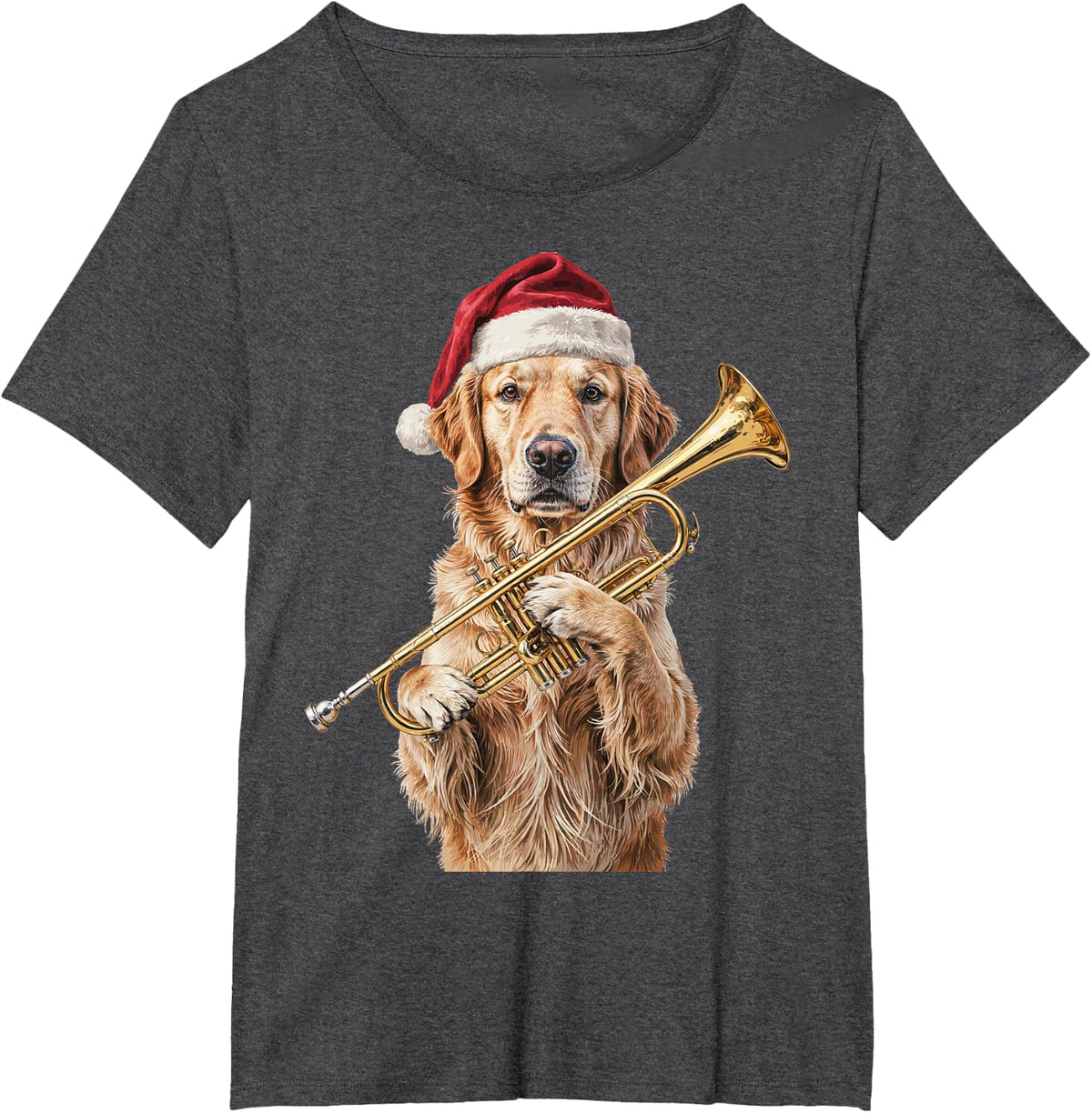 Santa Golden Retriever Trumpet Brass Band T-Shirt - Dark Heather Grey