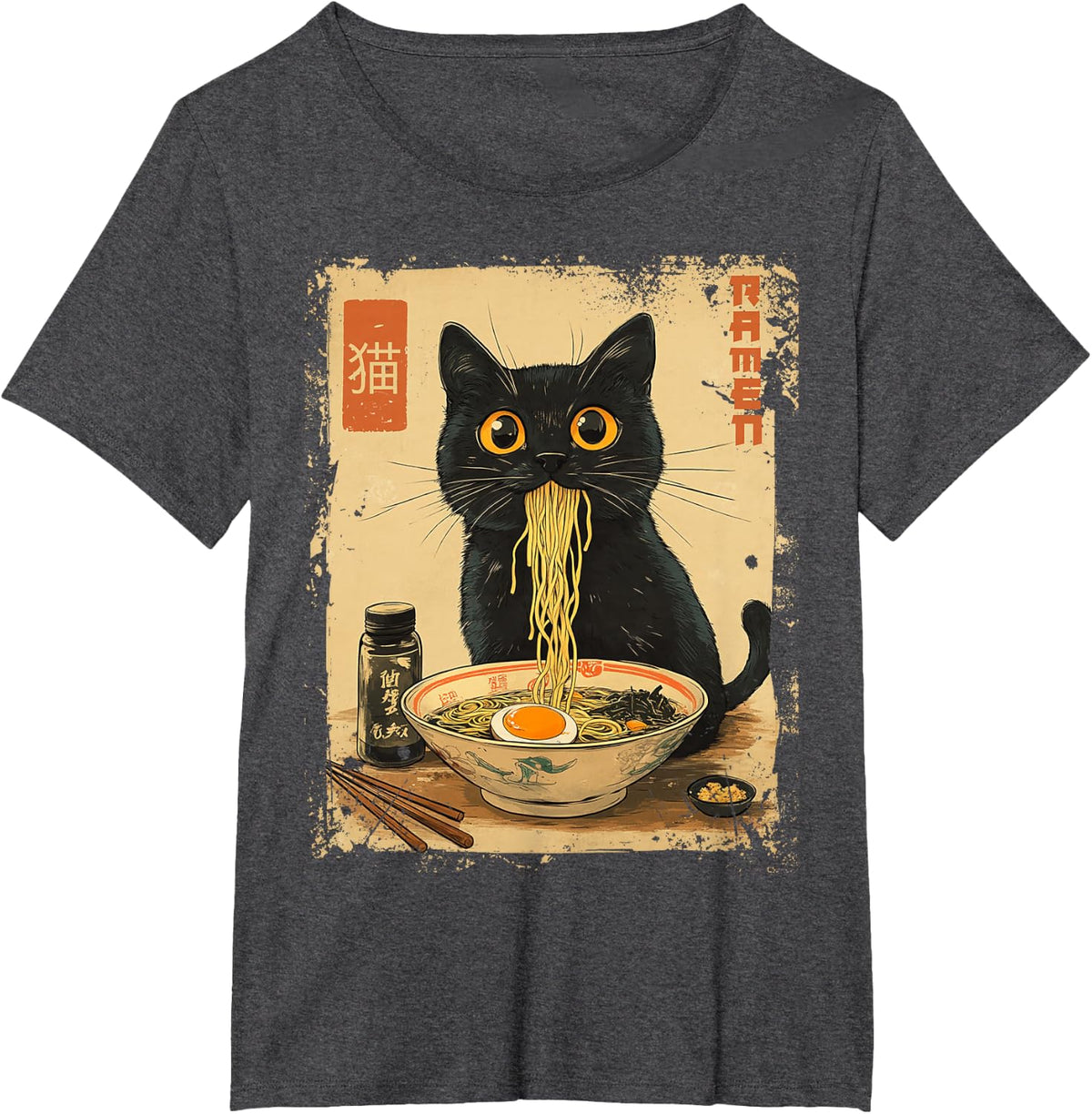 Cat Ramen Shirt Japanese Funny Graphic Tees Kawaii Cat Anime T Shirts Gifts - Dark Heather Grey