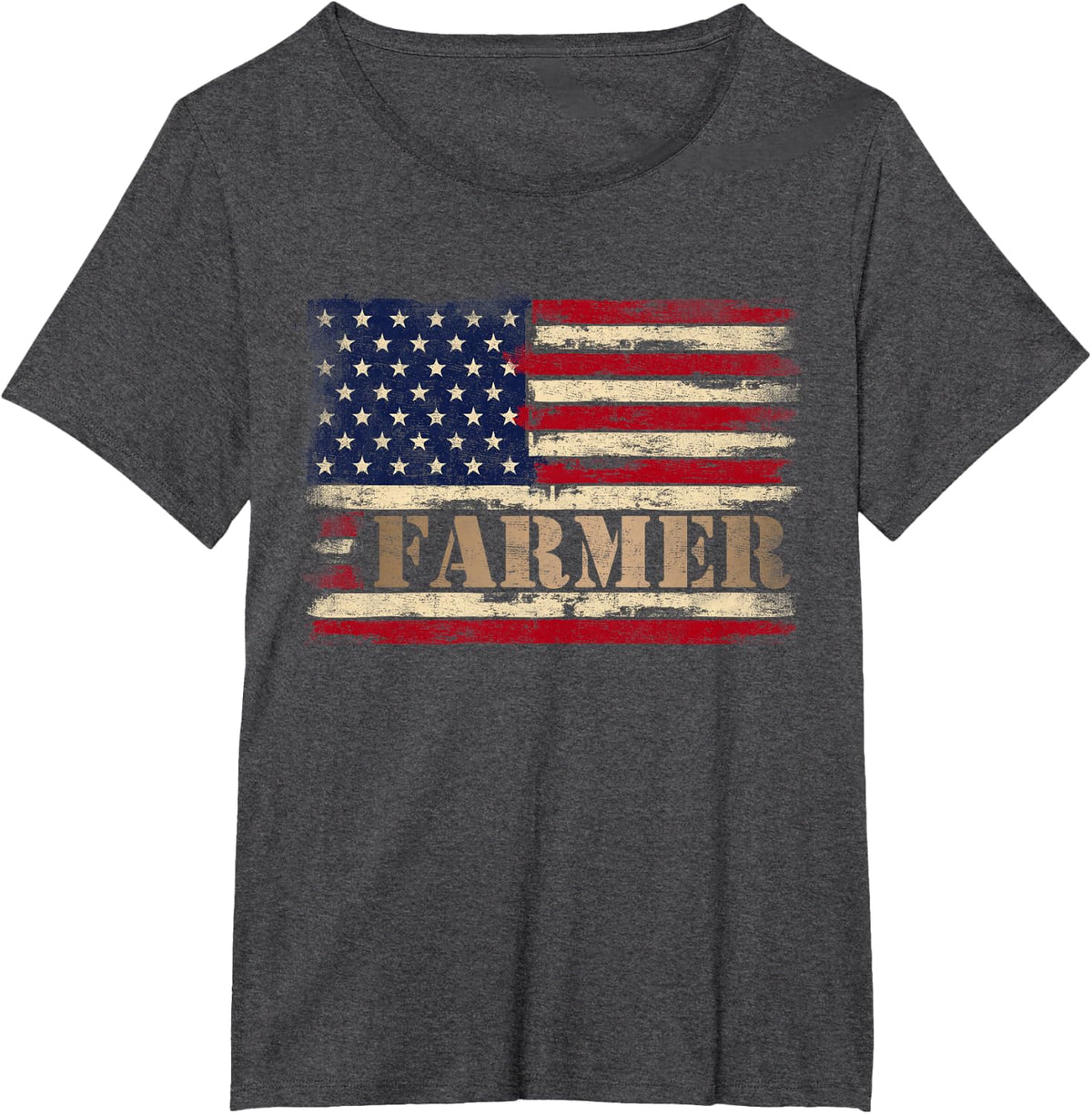 Retro Farmer Bold Text USA Flag Fathers Day Farm Owner T-Shirt - Dark Heather Grey