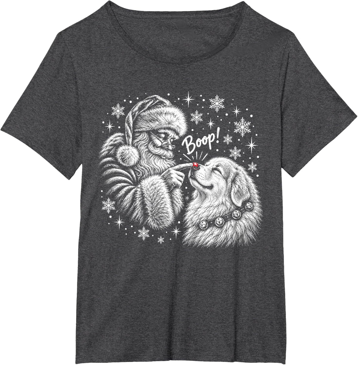 Great Pyrenees Santa Boo-p Nose Touch Christmas Dog Lover T-Shirt - Dark Heather Grey