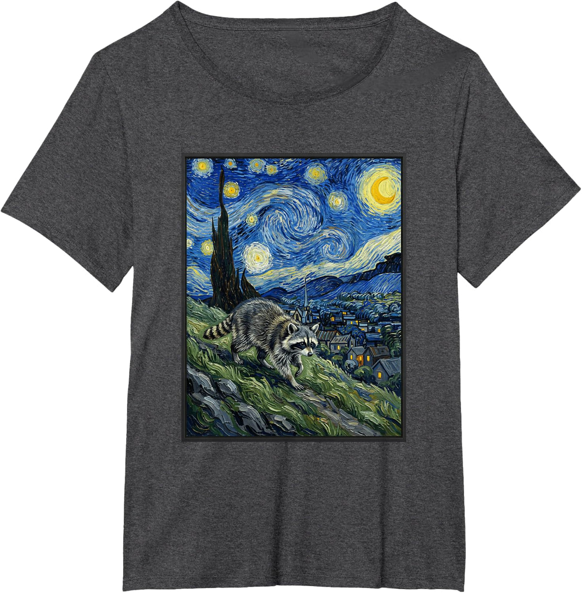 Raccoon Painting Van Gogh Style Art Parody T-Shirt - Dark Heather Grey