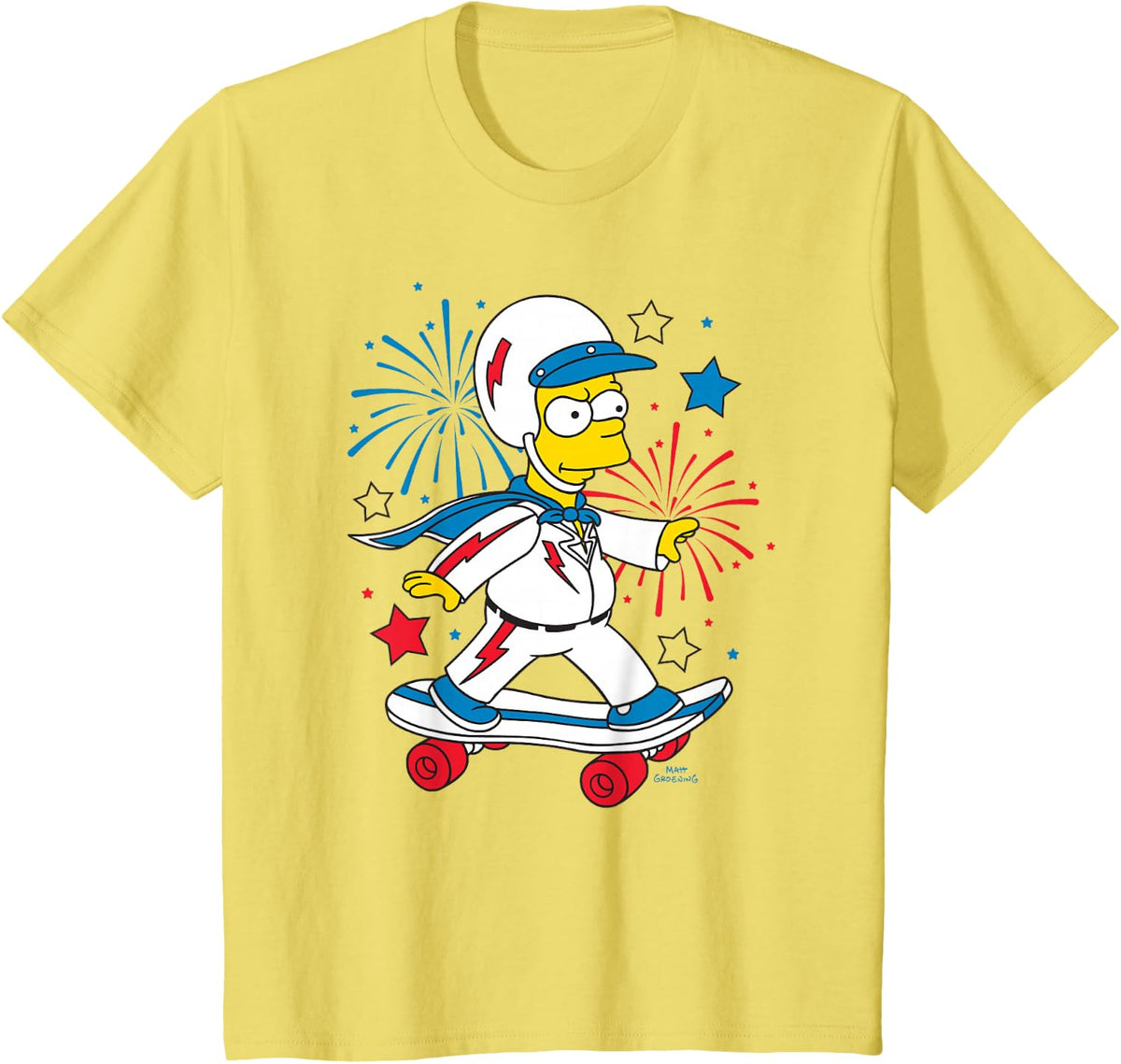 The Simpsons 4th of July Bart American Stunt Performer Logo T-Shirt - Lemon Yellow