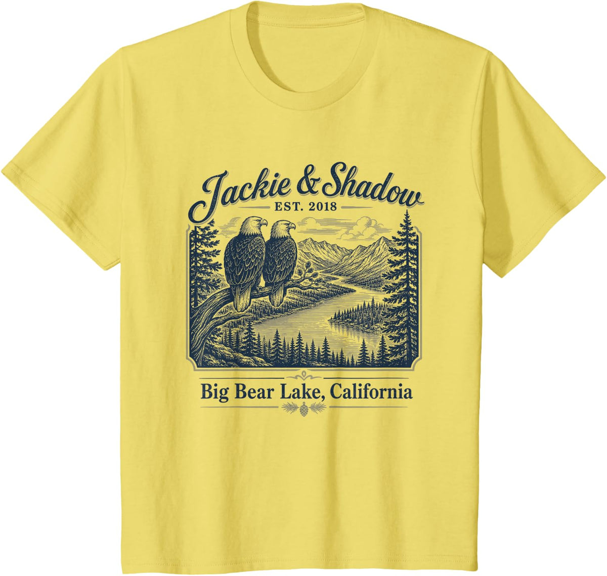 Jackie and Shadow Big Bear Lake California Bald Eagle T-Shirt - Lemon Yellow