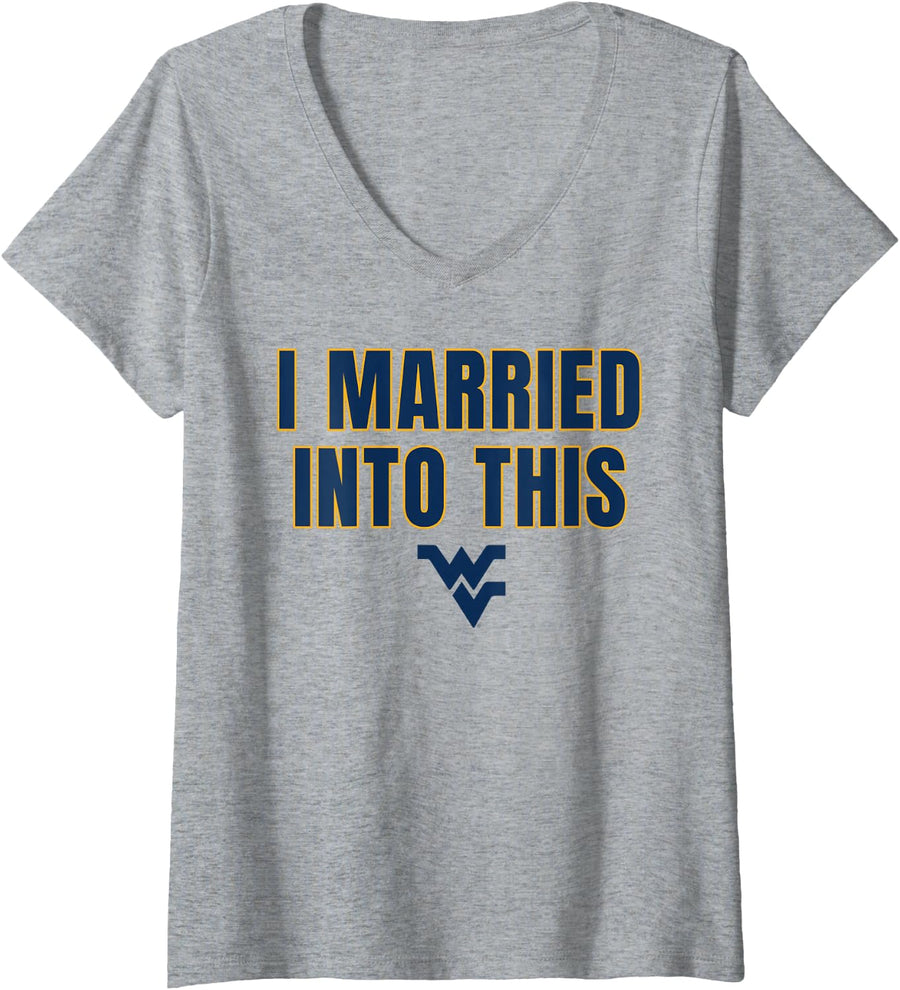 Womens West Virginia Mountaineers I Married Into This V-Neck T-Shirt - Heather Grey