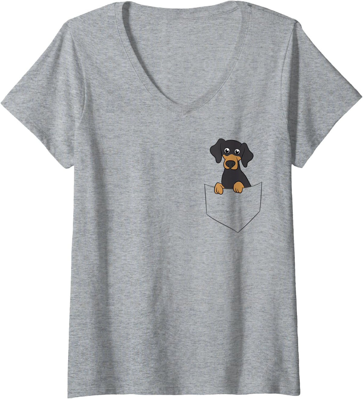 Womens Cute Dachshund in Pocket Dog in Pocket Funny Dachshund V-Neck T-Shirt - Heather Grey