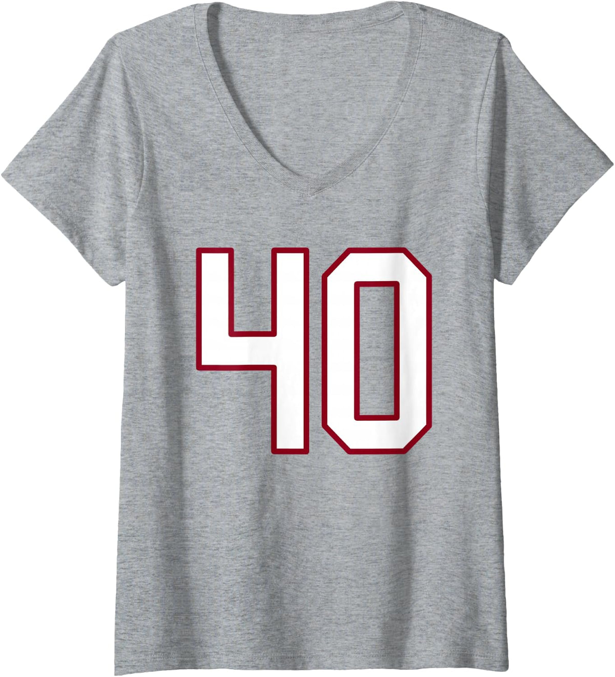Women's Maroon and White Number 40 Jersey Player Uniform #40 V-Neck T-Shirt - Heather Grey