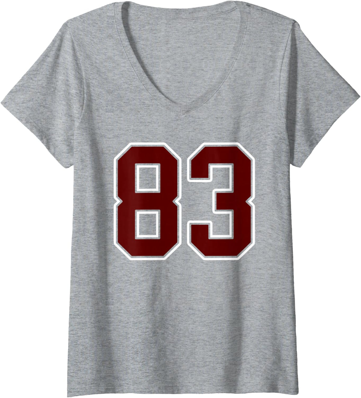 Women's Maroon and White Number 83 Jersey Player Uniform #83 Fan V-Neck T-Shirt - Heather Grey