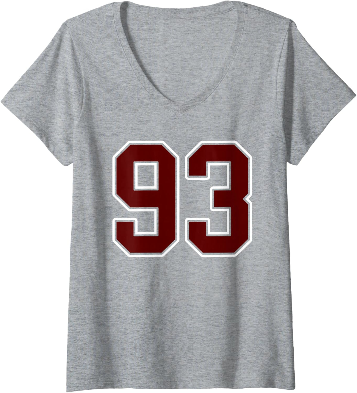 Women's Maroon and White Number 93 Jersey Player Uniform #93 Fan V-Neck T-Shirt - Heather Grey