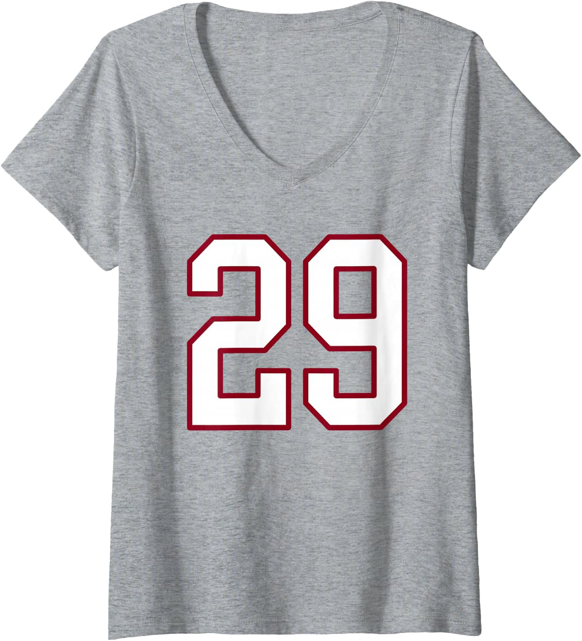 Women's Maroon and White Number 29 Jersey Player Uniform #29 V-Neck T-Shirt - Heather Grey