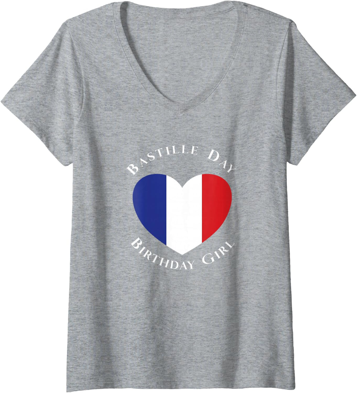 Women's Bastille Day Birthday Girl July 14th French Flag Heart V-Neck T-Shirt - Heather Grey