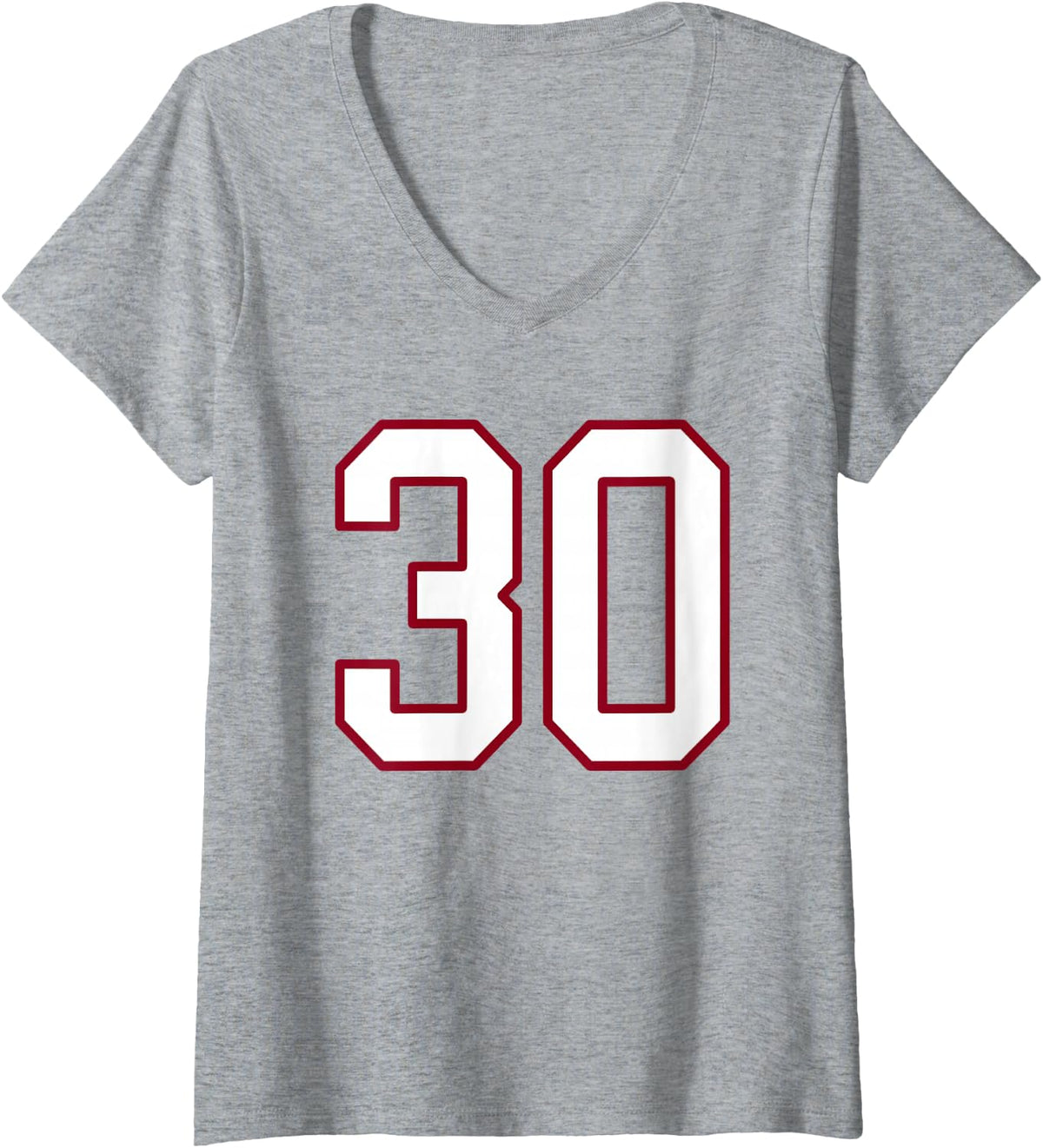 Women's Maroon and White Number 30 Jersey Player Uniform #30 V-Neck T-Shirt - Heather Grey