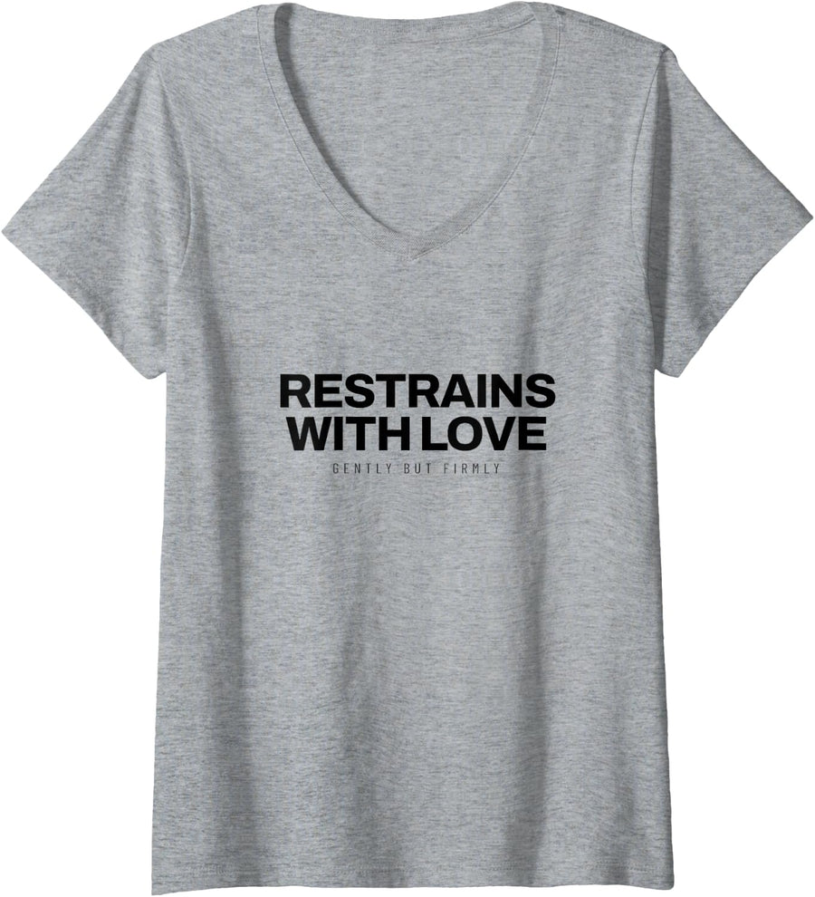 Women's Vet Tech - Restrains with Love - Animal Care V-Neck T-Shirt - Heather Grey