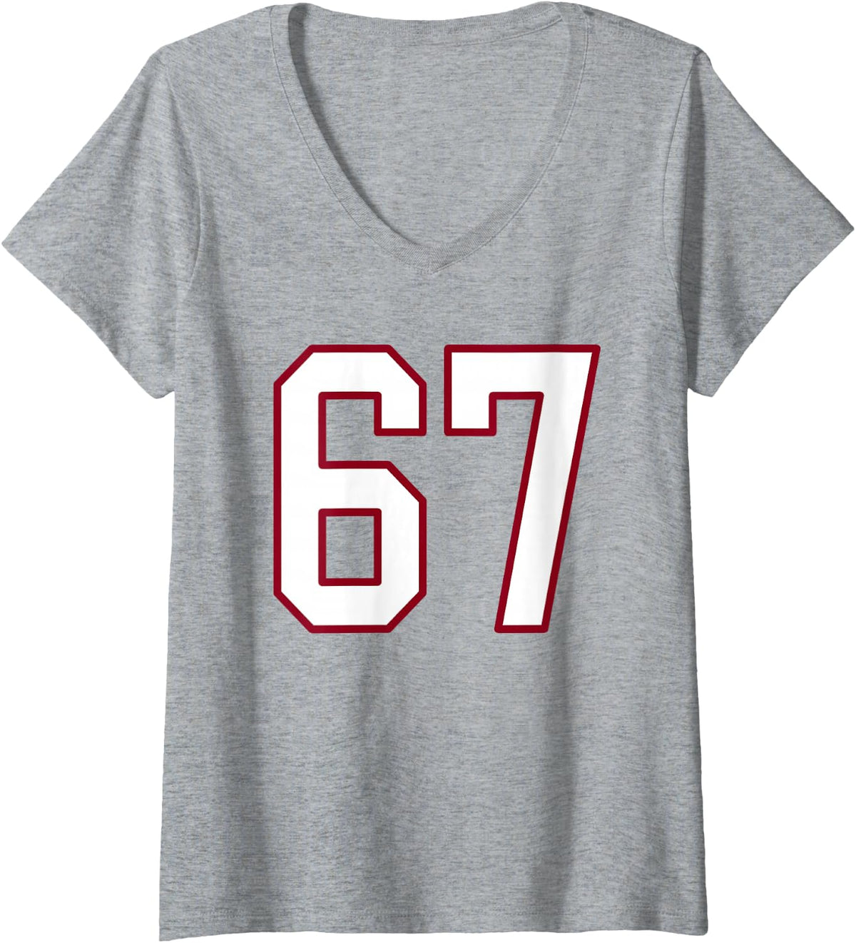 Women's Maroon and White Number 67 Jersey Player Uniform #67 V-Neck T-Shirt - Heather Grey