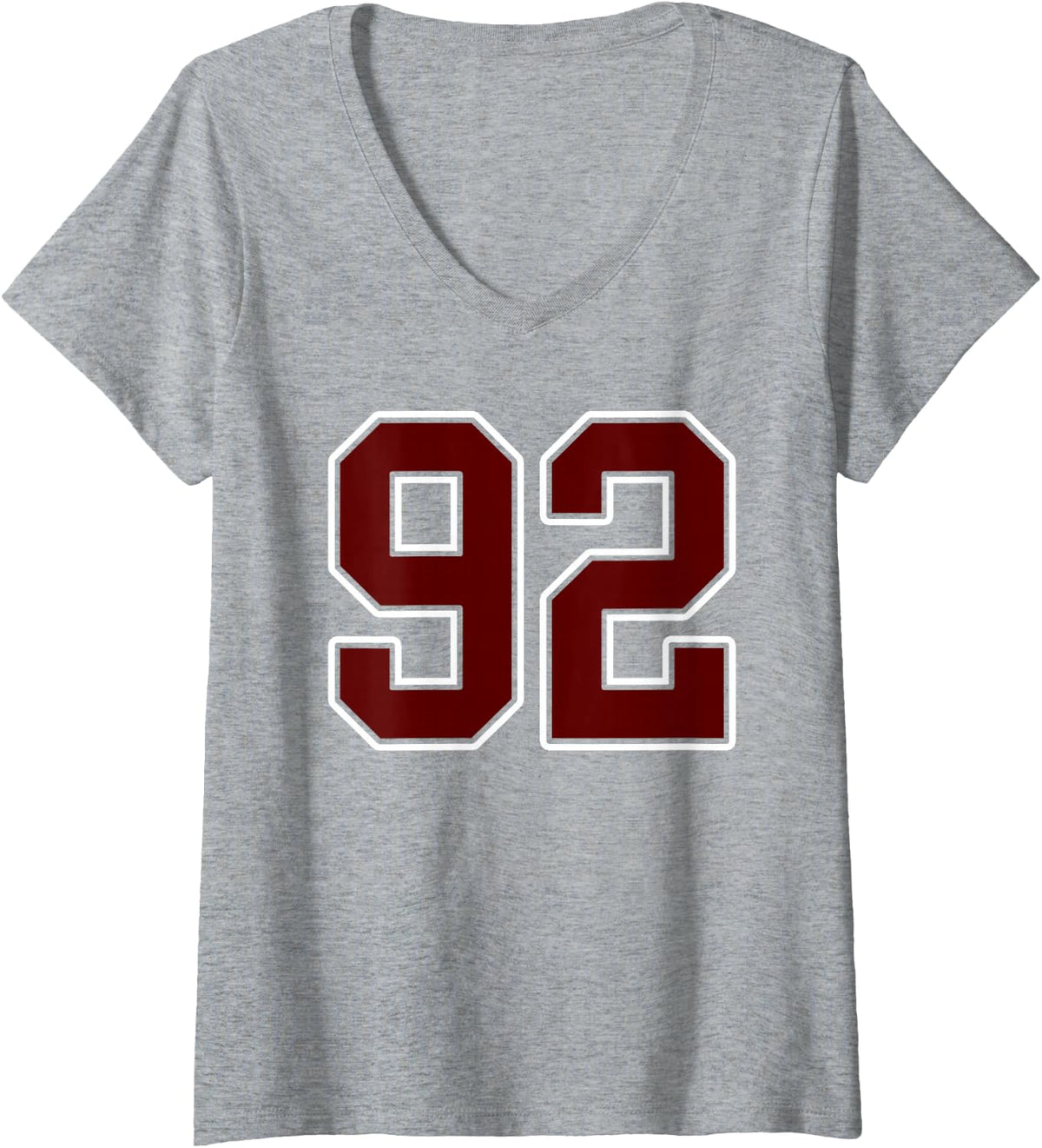 Women's Maroon and White Number 92 Jersey Player Uniform #92 Fan V-Neck T-Shirt - Heather Grey