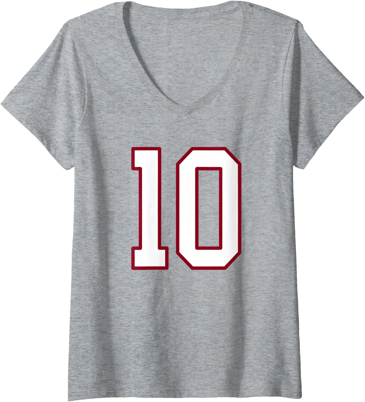 Women's Maroon and White Number 10 Jersey Player Uniform #10 V-Neck T-Shirt - Heather Grey