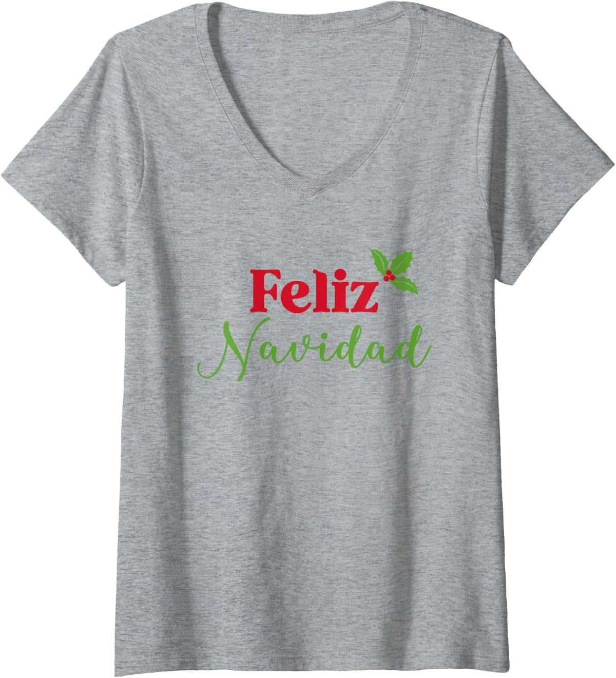 Womens Feliz Navidad Spanish Merry Christmas V-Neck T-Shirt - Heather Grey