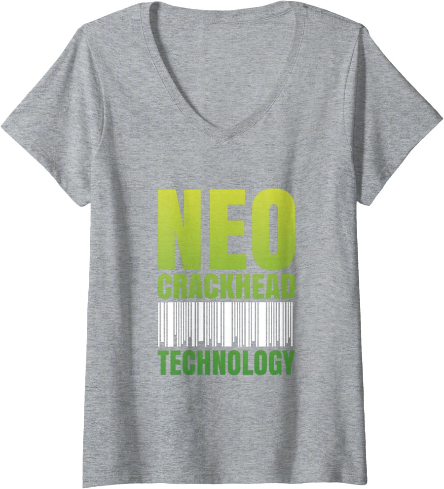 Womens Neo Crackhead Technology | Funny Kpop NCT Fandom V-Neck T-Shirt - Heather Grey