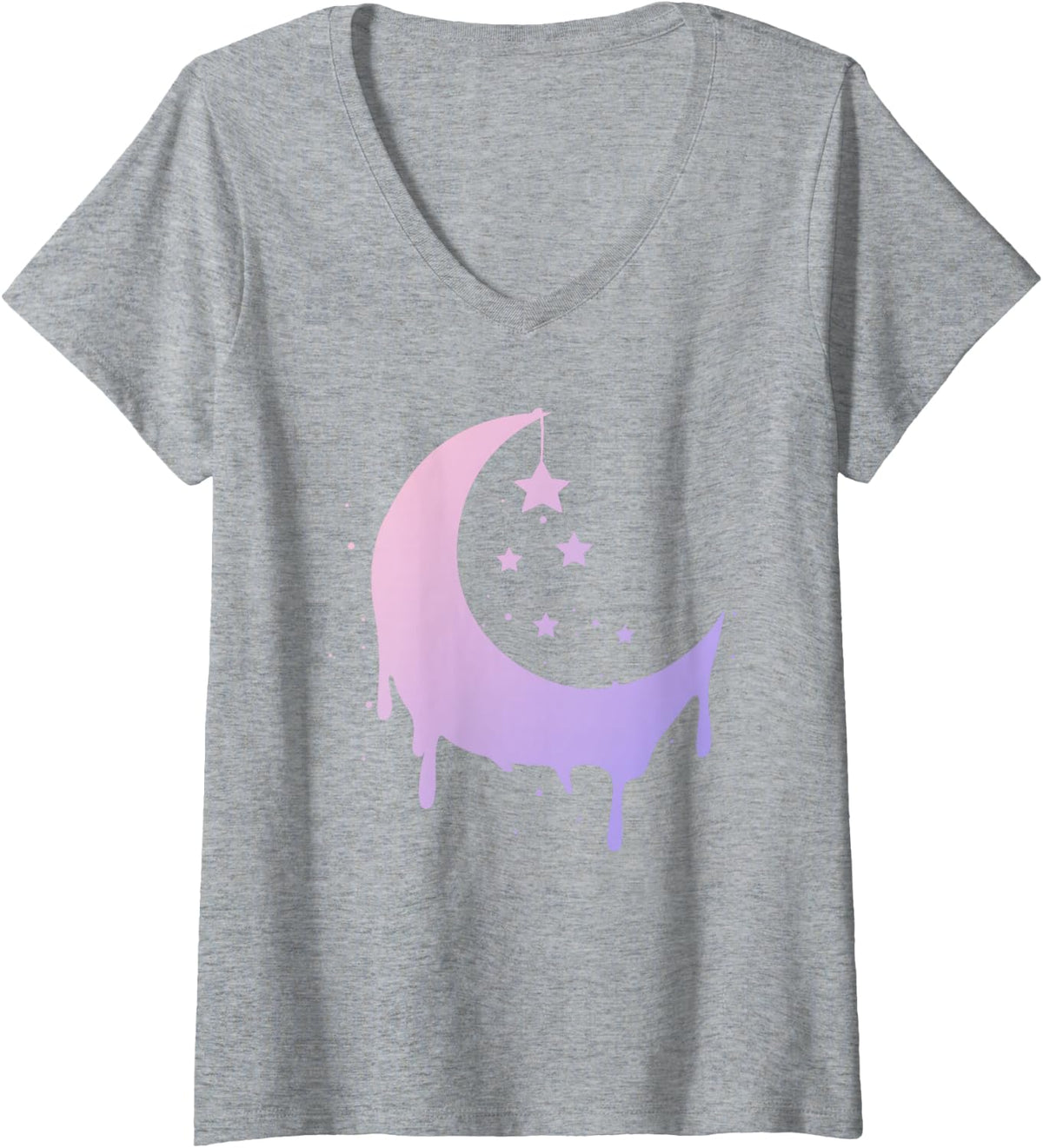 Women's Pastel Moon Goth Vaporwave V-Neck T-Shirt - Heather Grey
