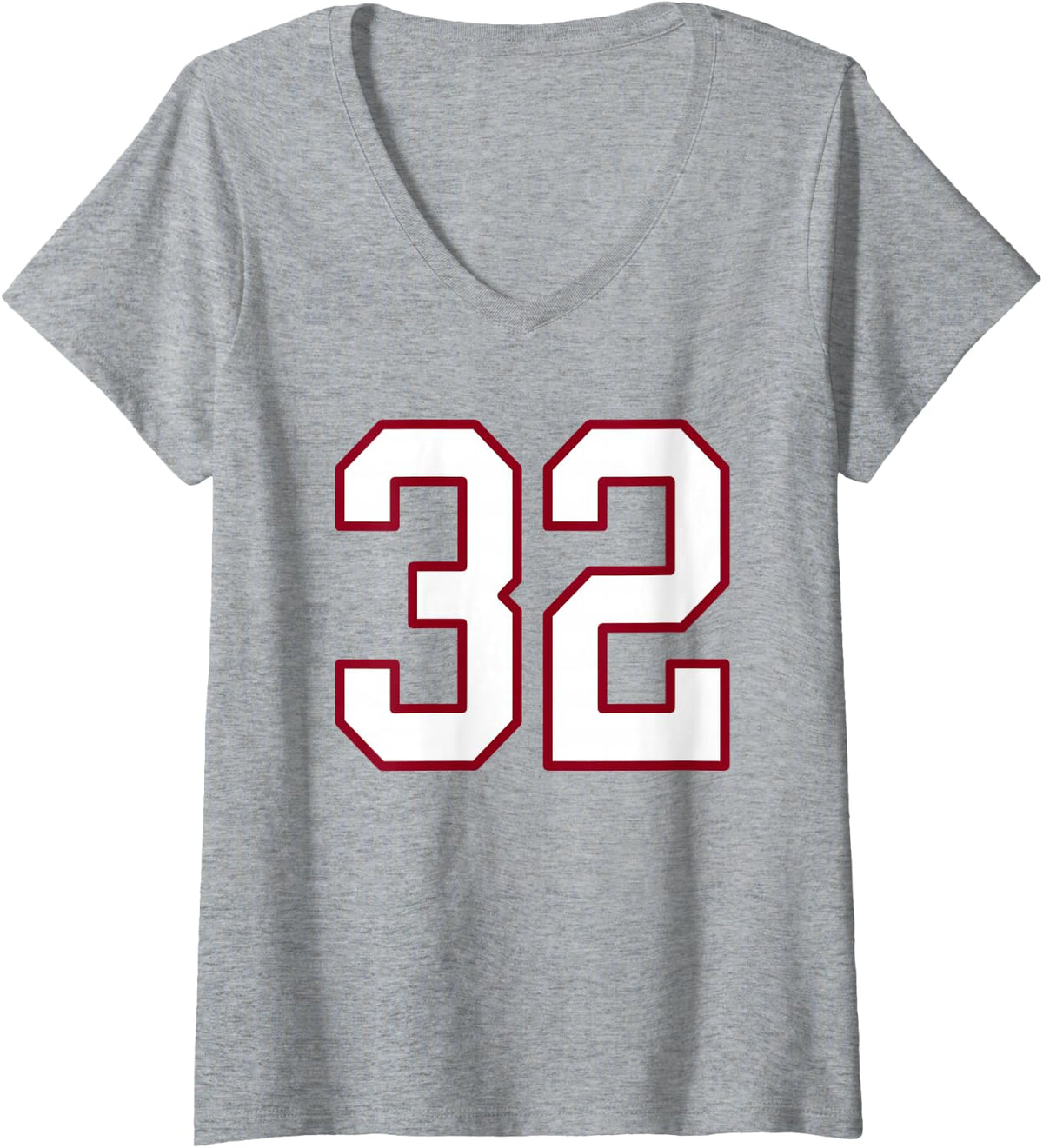 Women's Maroon and White Number 32 Jersey Player Uniform #32 V-Neck T-Shirt - Heather Grey