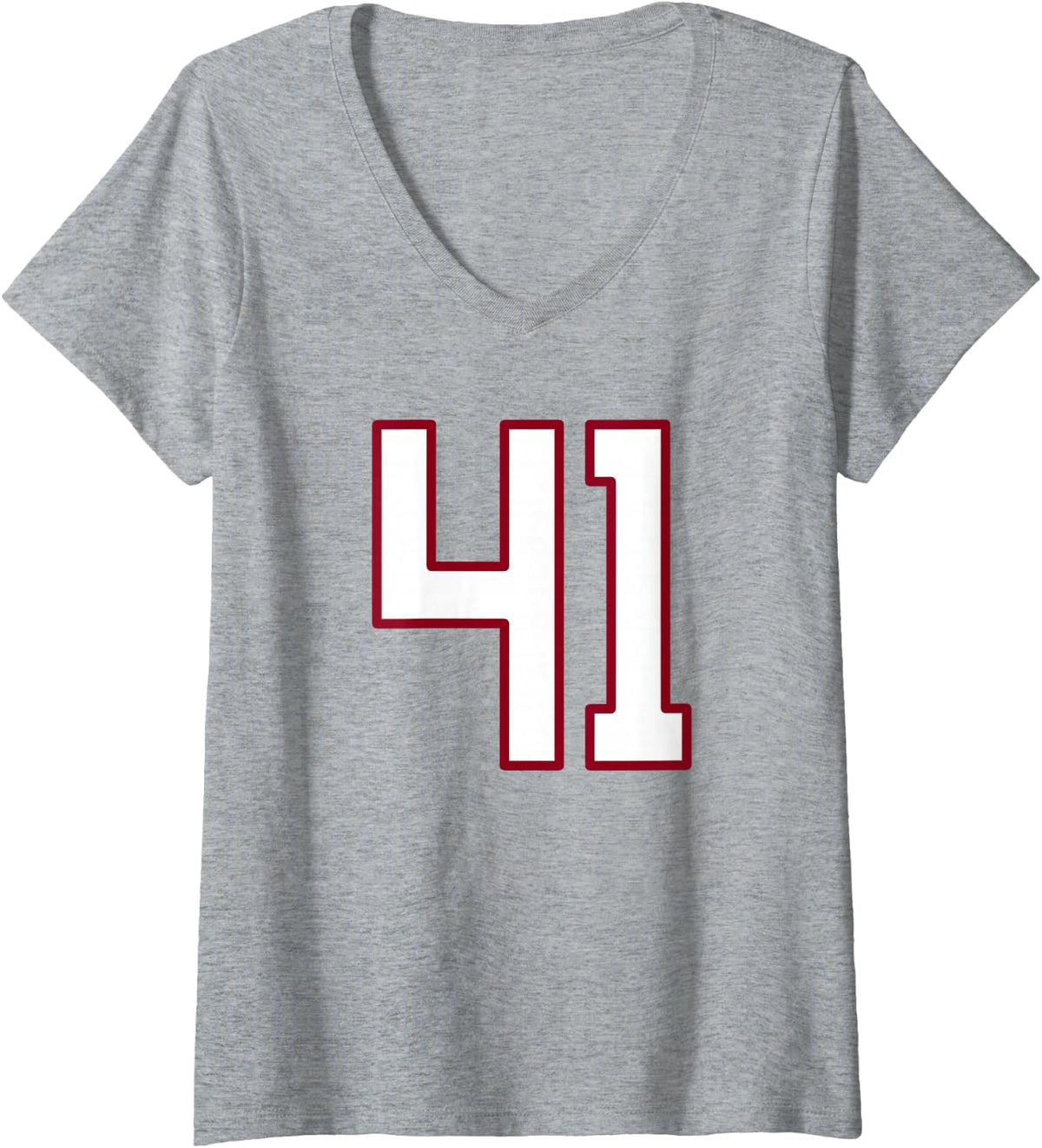 Women's Maroon and White Number 41 Jersey Player Uniform #41 V-Neck T-Shirt - Heather Grey