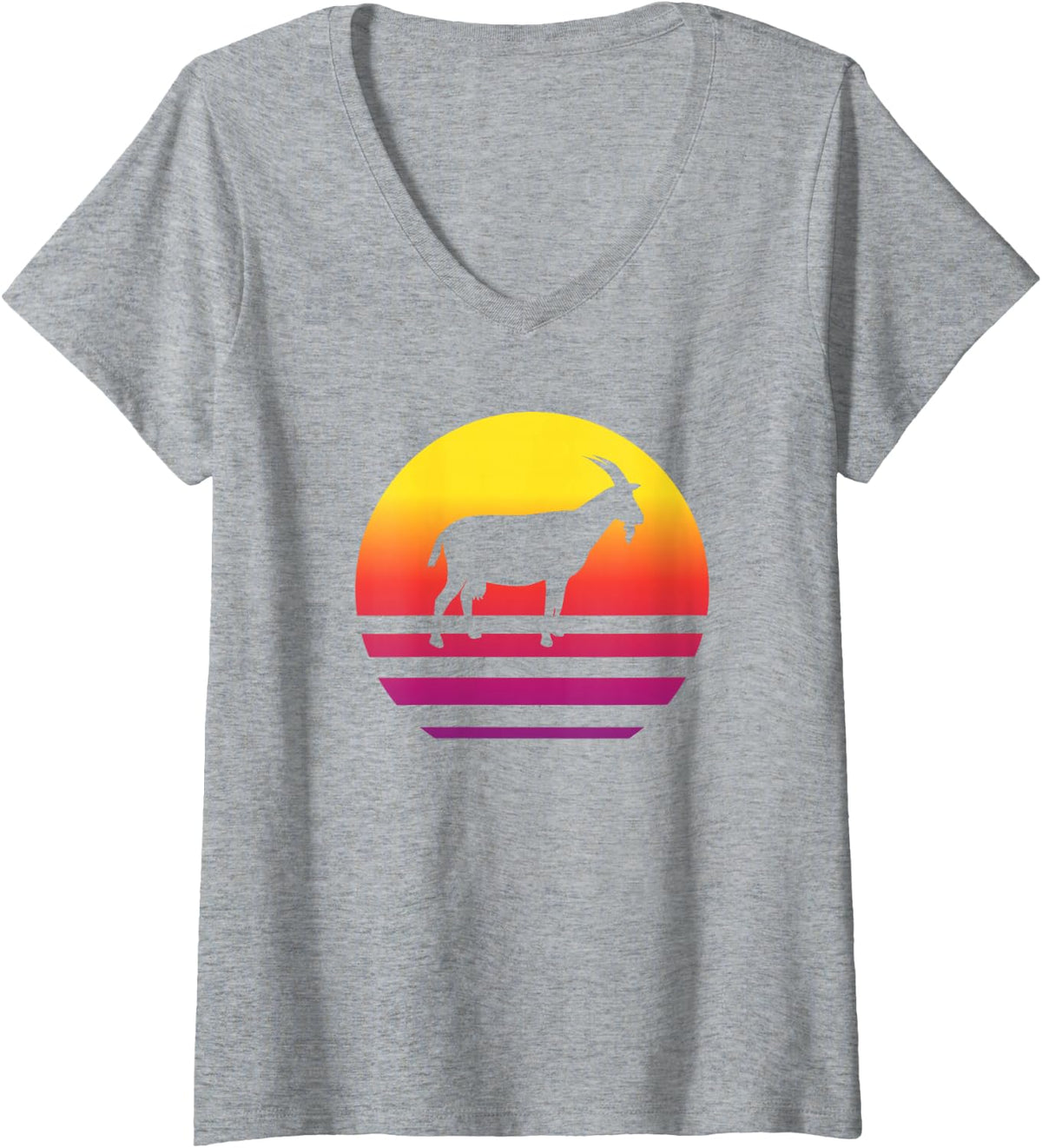 Women's Vintage Goat Retro Sunset Goat Lover Graphic Men Women V-Neck T-Shirt - Heather Grey