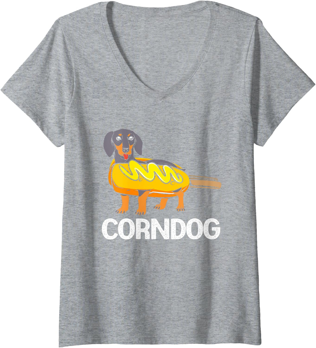 Funny Dachshund Corn Dog Wiener Dog V-Neck T-Shirt - Heather Grey