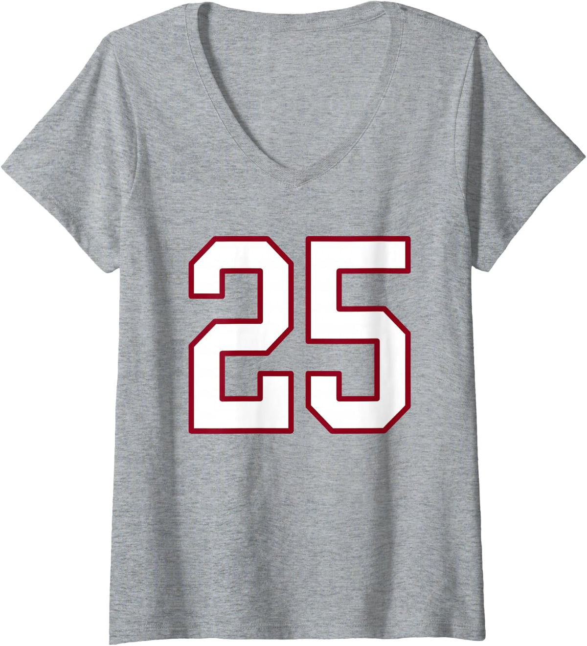 Women's Maroon and White Number 25 Jersey Player Uniform #25 V-Neck T-Shirt - Heather Grey