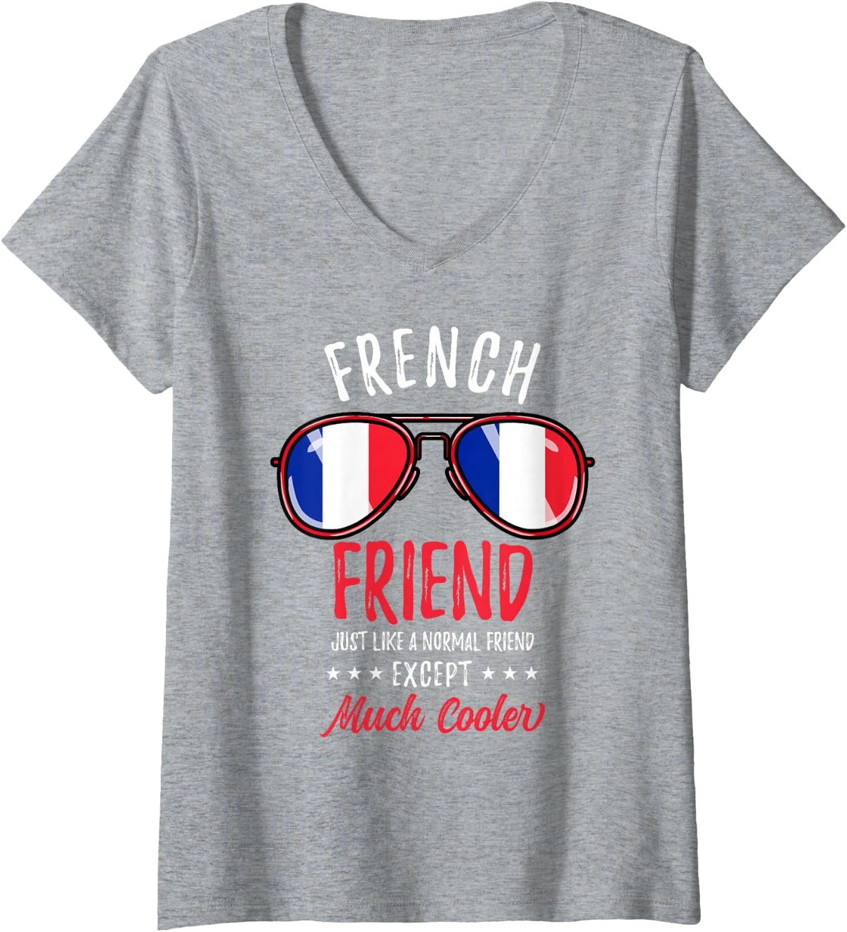 Women's Cool French Friend Sunglasses French Family V-Neck T-Shirt - Heather Grey