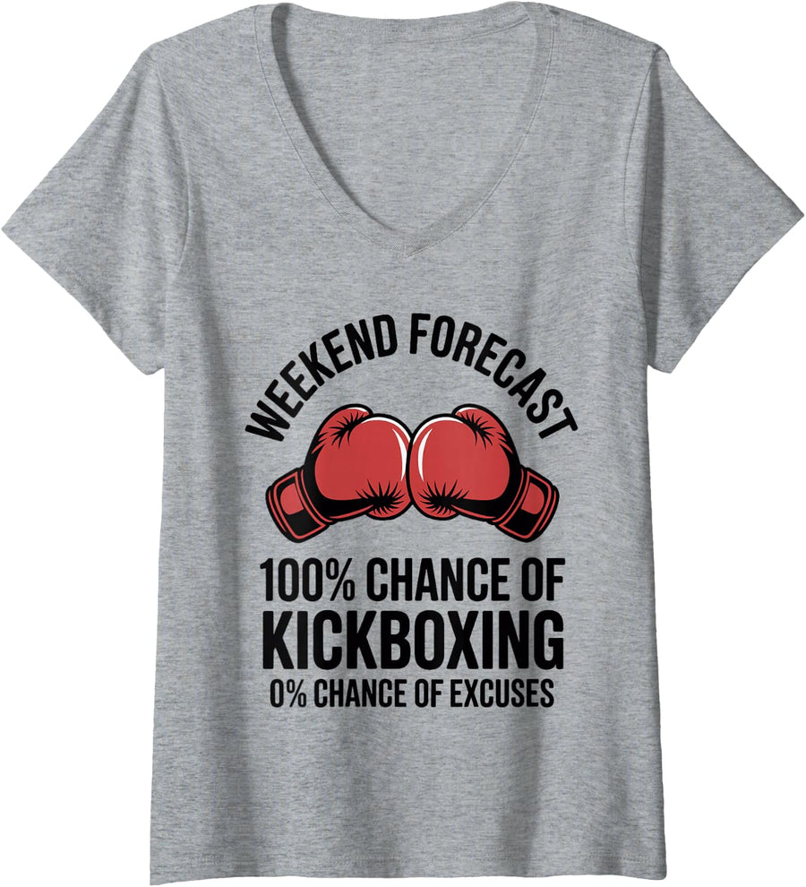 Women's Weekend Forecast 100% Chance of Kickboxing Kickboxer V-Neck T-Shirt - Heather Grey