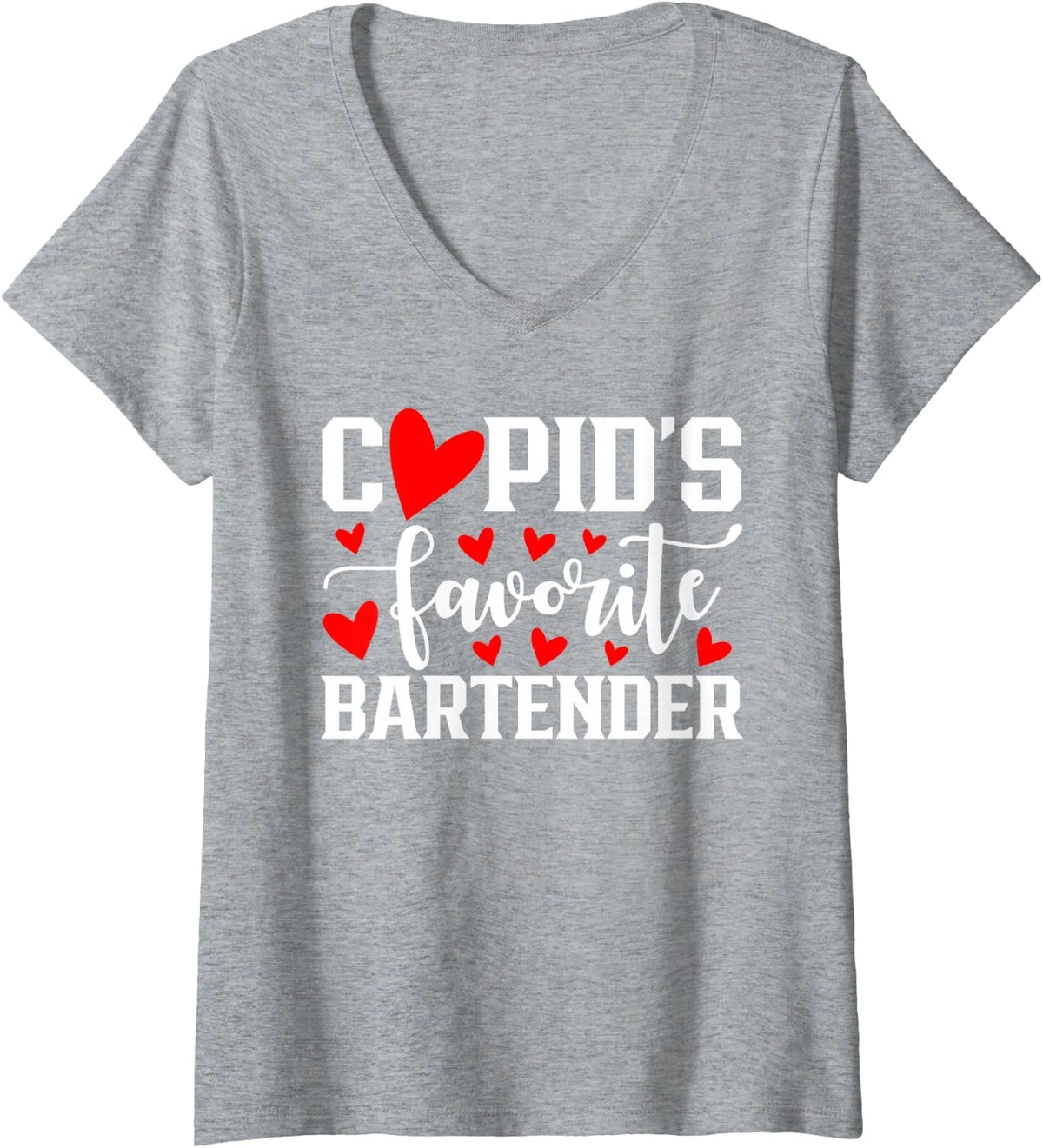 Women's Cupid's Favorite Bartender Cute Heart Valentine's Day V-Neck T-Shirt - Heather Grey