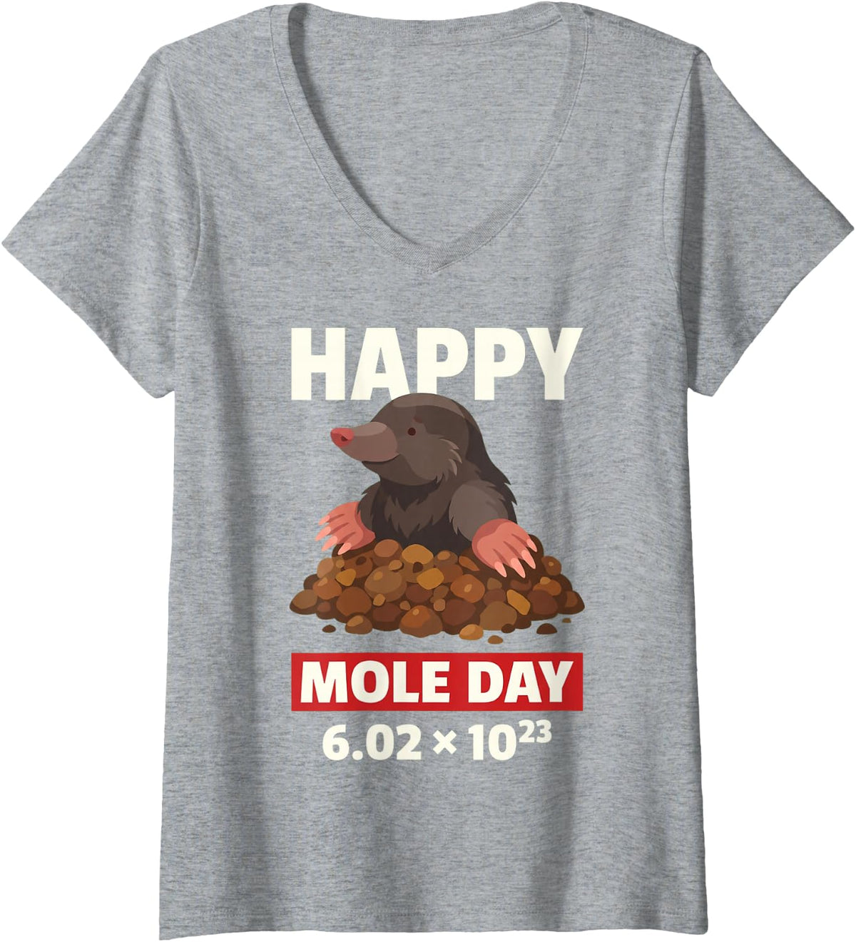 Women's Funny Happy Mole Day Chemistry Maths Physics Avogadro V-Neck T-Shirt - Heather Grey