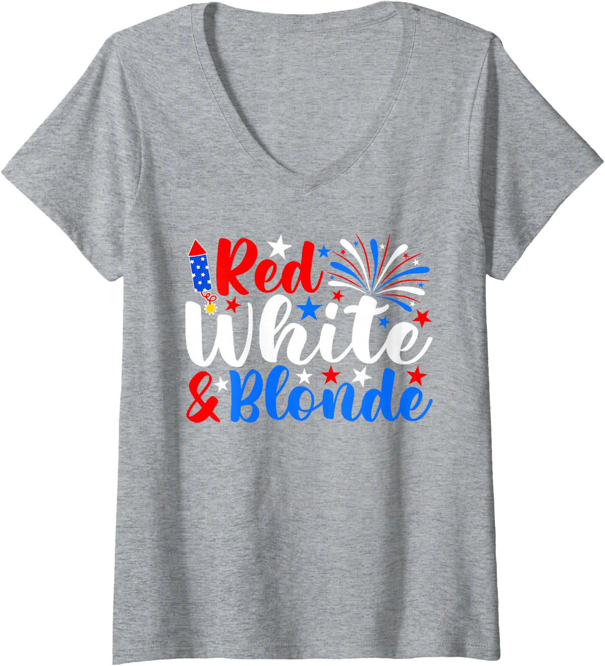 Womens Red White And Blonde Funny 4th Of July Patriotic V-Neck T-Shirt - Heather Grey